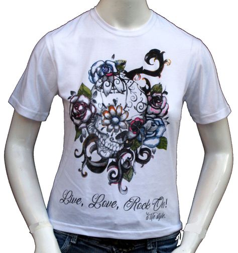 Polera Mujer Calavera Rosas-0