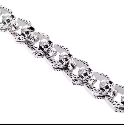 Pulsera Acero Eslabones Calaveras Talladas-2