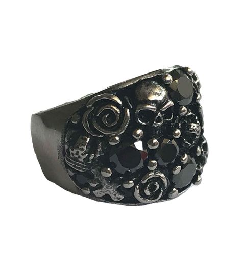 Anillo Acero con Cristales Rosas y Calaveras N° 7-1