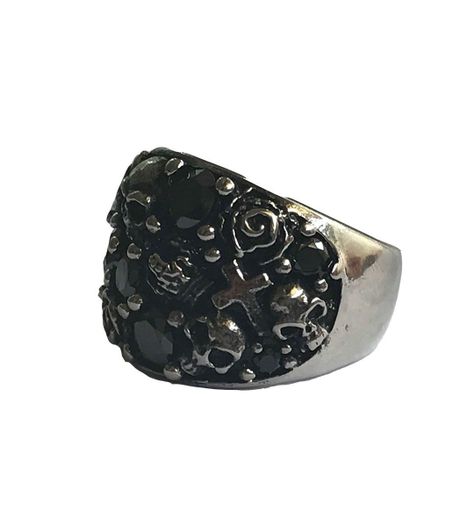 Anillo Acero con Cristales Rosas y Calaveras N° 7-2
