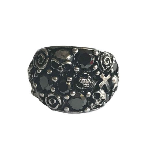 Anillo Acero con Cristales Rosas y Calaveras N° 7-0
