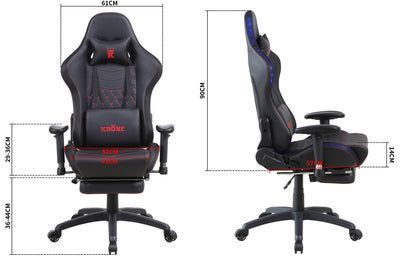 Silla Gamer Krone XL Reclinable + Masaje Lumbar + Apoyapiés - Negra-6
