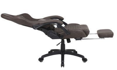 Silla Gamer Krone XL Reclinable + Masaje Lumbar + Apoyapiés - Café-5