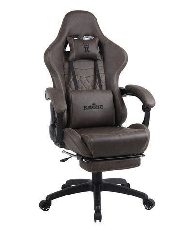 Silla Gamer Krone XL Reclinable + Masaje Lumbar + Apoyapiés - Café-0