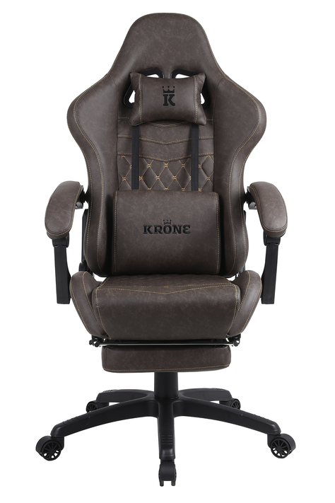 Silla Gamer Krone XL Reclinable + Masaje Lumbar + Apoyapiés - Café-1