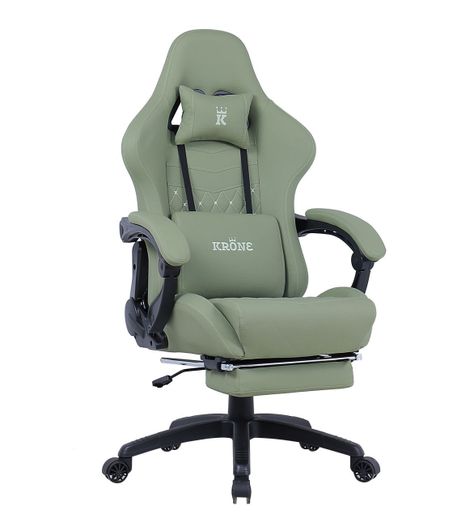 Silla Gamer Krone XL Reclinable + Masaje Lumbar + Apoyapiés Verde-0