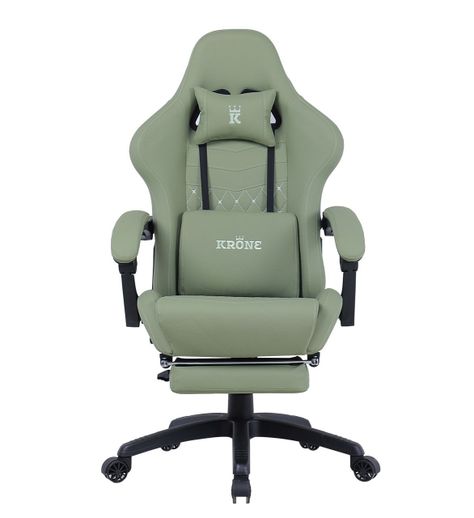 Silla Gamer Krone XL Reclinable + Masaje Lumbar + Apoyapiés Verde-1