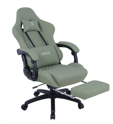 Silla Gamer Krone XL Reclinable + Masaje Lumbar + Apoyapiés Verde-6