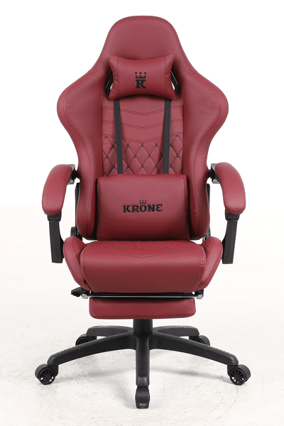 Silla Gamer Krone XL Reclinable + Masaje Lumbar + Apoyapiés - Burdeo-1