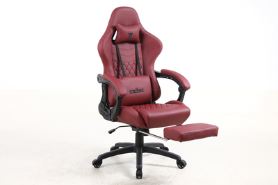 Silla Gamer Krone XL Reclinable + Masaje Lumbar + Apoyapiés - Burdeo-2