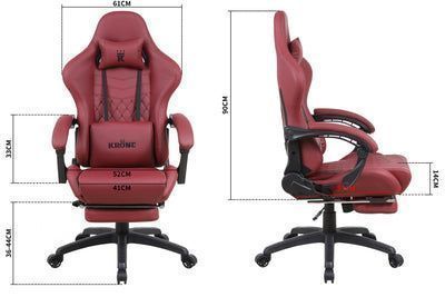 Silla Gamer Krone XL Reclinable + Masaje Lumbar + Apoyapiés - Burdeo-6