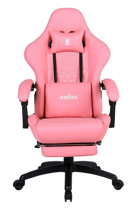 Silla Gamer Krone XL Reclinable + Masaje Lumbar + Apoyapiés - Rosada-1