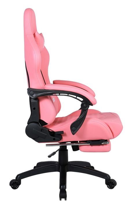 Silla Gamer Krone XL Reclinable + Masaje Lumbar + Apoyapiés - Rosada-2