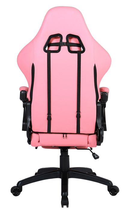 Silla Gamer Krone XL Reclinable + Masaje Lumbar + Apoyapiés - Rosada-3