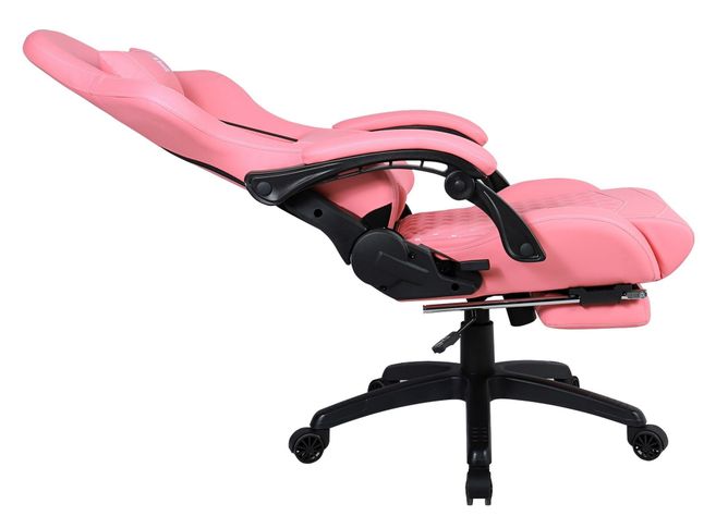 Silla Gamer Krone XL Reclinable + Masaje Lumbar + Apoyapiés - Rosada-4
