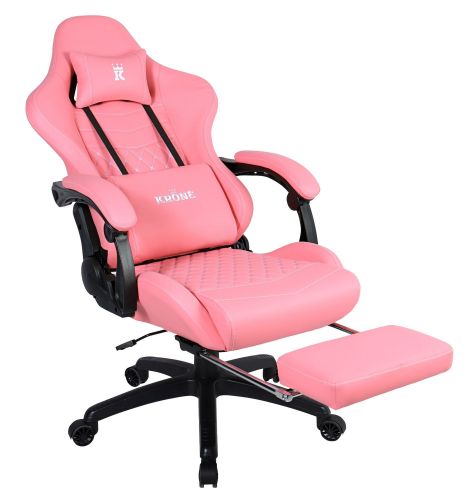 Silla Gamer Krone XL Reclinable + Masaje Lumbar + Apoyapiés - Rosada-5