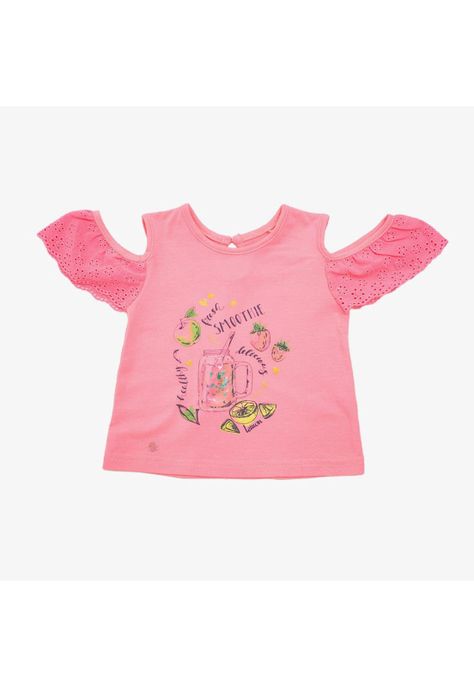 Polera Manga Tropicales Algodón Verano Niña Rosado-1