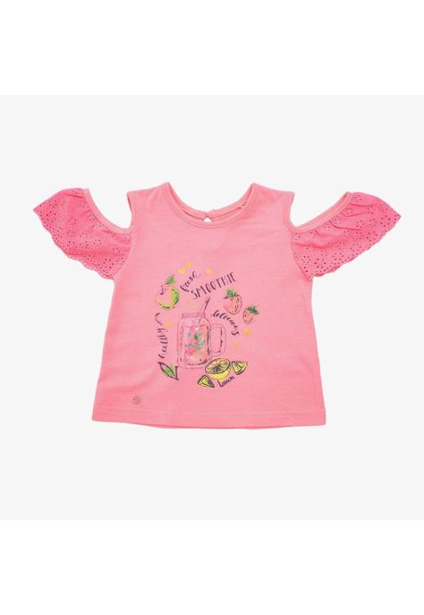 Polera Manga Tropicales Algodón Verano Niña Rosado-0