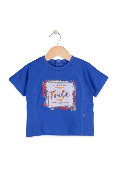 Polera M/C Bebé Algodón Verano Niño Azul-0