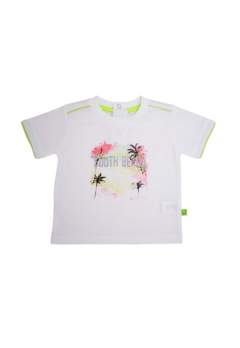 Polera Palmeras Algodón Verano Niño Blanco-0