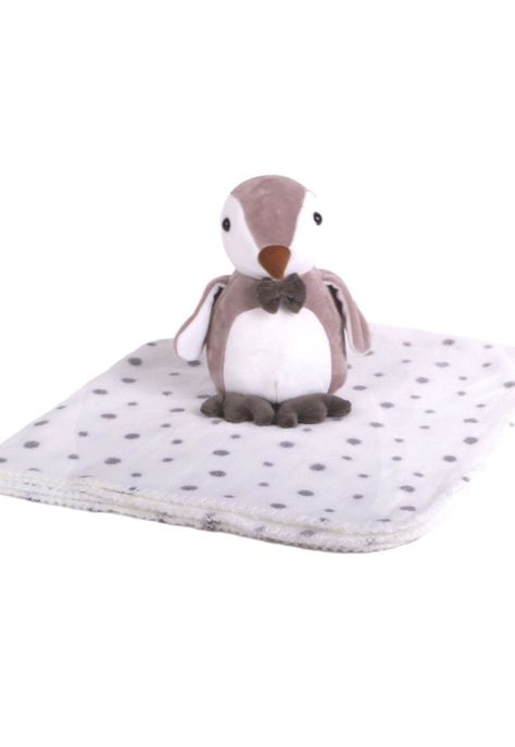 Set Peluche Manta Pingüino Bebé Niño Gris Pillin-2