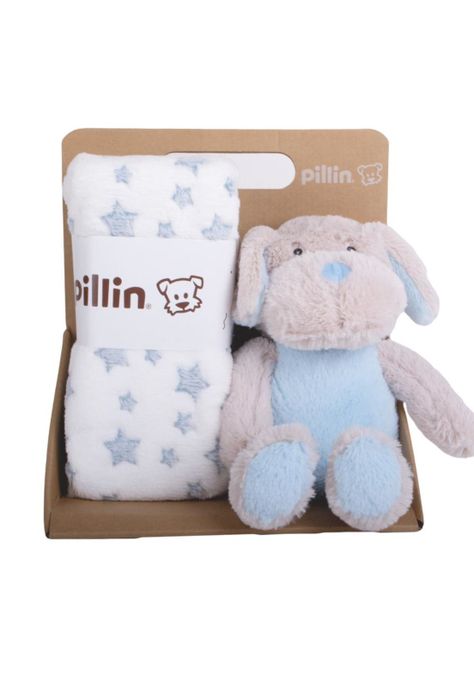 Set Peluche Manta Perro Bebé Niño Celeste Pillin-0