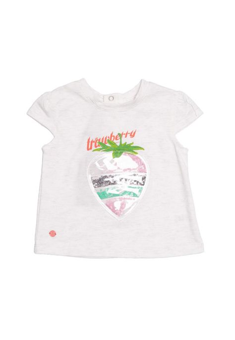 Polera Frutilla Algodón Verano Niña Blanco-0