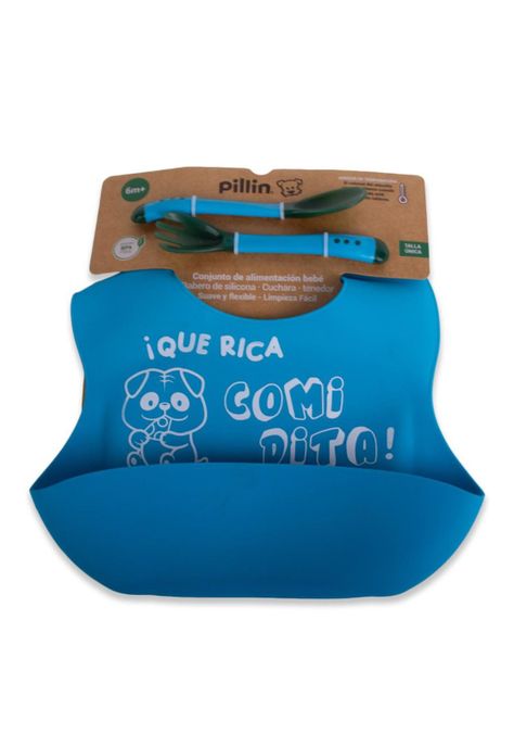 Set Babero y cubiertos Bebé Niño Azul Pillin-0