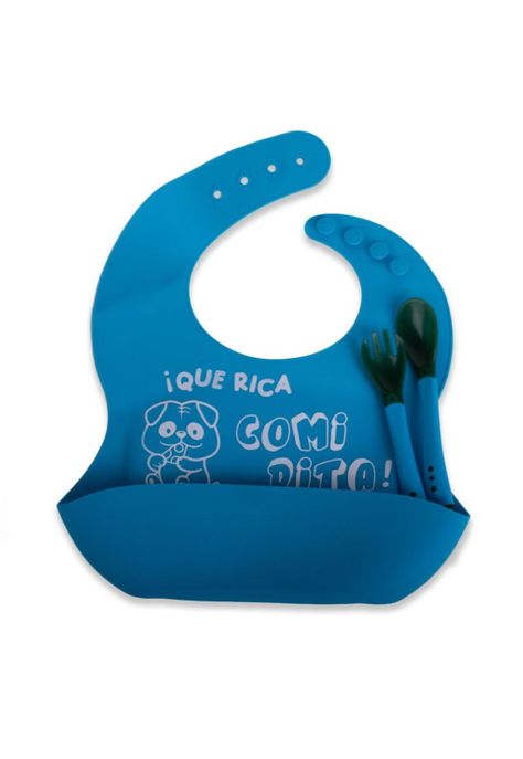 Set Babero y cubiertos Bebé Niño Azul Pillin-3