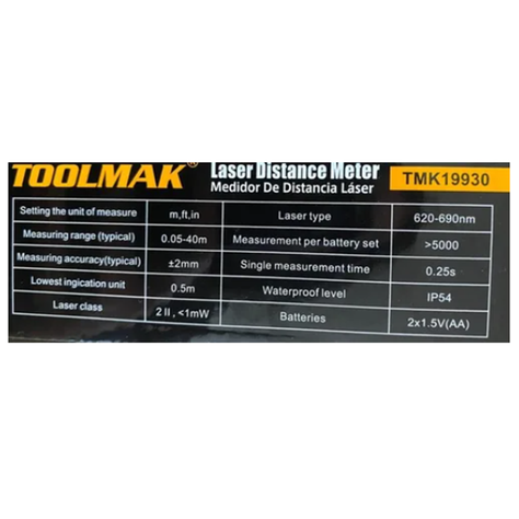 Medidor De Distancia Láser 40 Metros Tmk19930-2