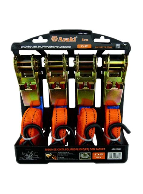 Set Eslinga Cinta Amarre Ratchet 4 Piezas Ask13605-0