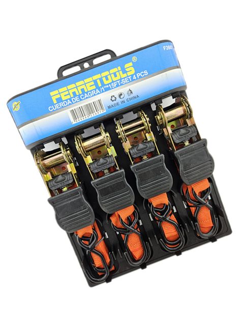Juego 4 Eslinga Cinta Amarre Con Ratchet 1 Pulgx15 Ft Fts-1