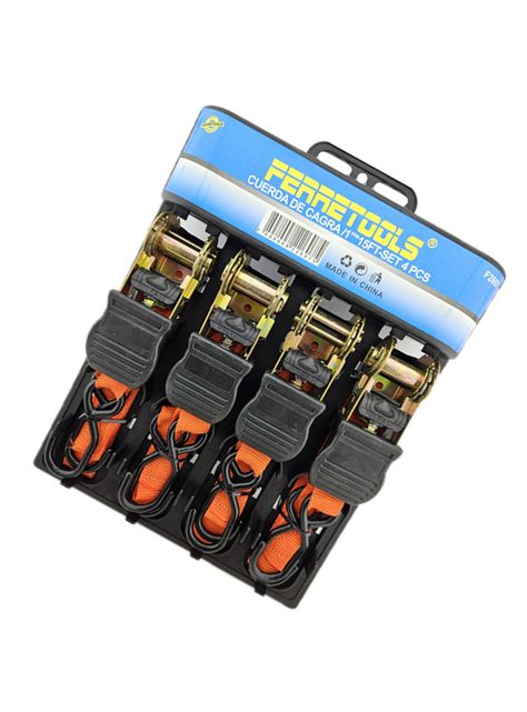 Juego 4 Eslinga Cinta Amarre Con Ratchet 1 Pulgx15 Ft Fts-2