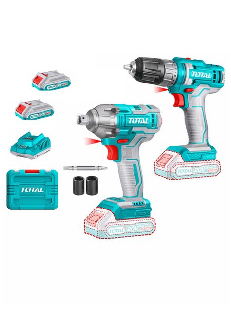 Kit Llave Impacto+ Taladro Atornillador 20v 2bat+ Carg Total-0