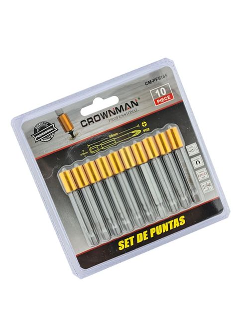 Juego 10 Puntas Phillips Hexagonal Magnetico Crow-1