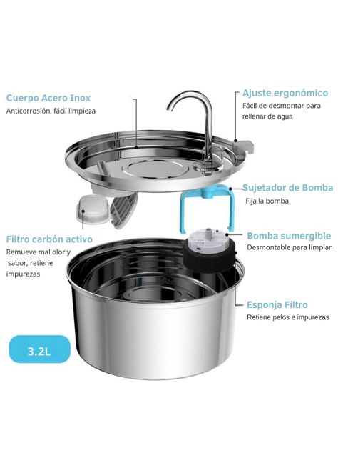 Bebedero Gato Acero Inox Llave Silenciosa Sensor Movimiento-2