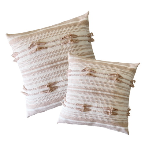Funda Boho Kelim Lazos Beige Cuadrada-1