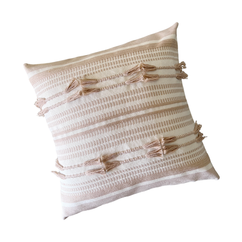 Funda Boho Kelim Lazos Beige Cuadrada-0
