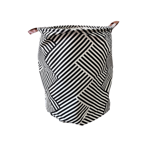 Canasto redondo plegable blanco con negro asas ecocuero 50x40cms-0