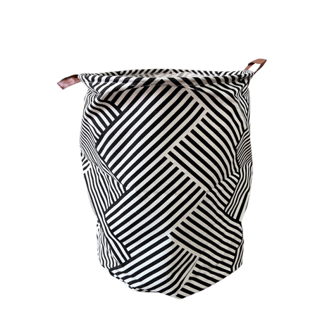 Canasto redondo plegable blanco con negro asas ecocuero 50x40cms-1