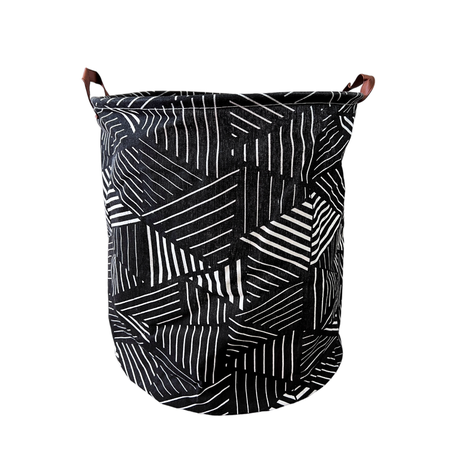 Canasto redondo plegable negro con blanco asas ecocuero 50x40cms-0