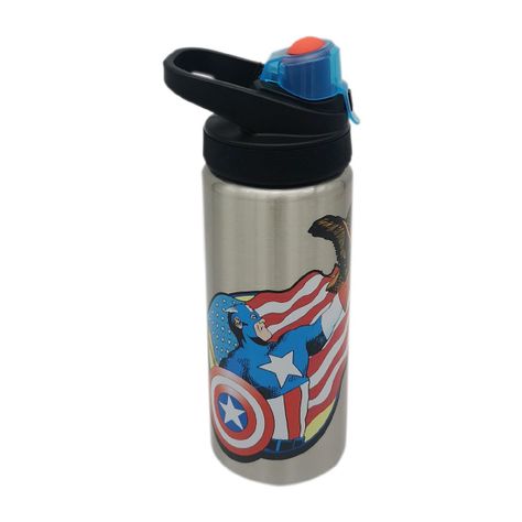 CAPITAN AMERICA - MARVEL - BOTELLA  METALICA CON MANGO - 600 ML - TITANIO-0