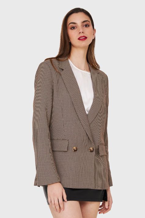 Blazer Pied De Poule Café Nicopoly-4