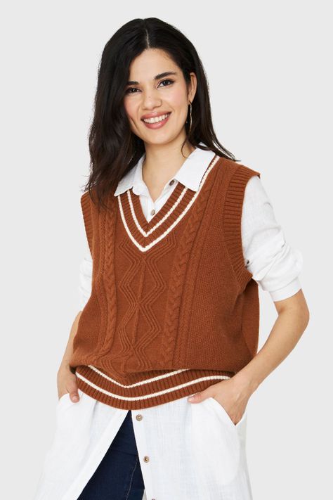 Chaleco Preppy Ribetes Café Nicopoly-0