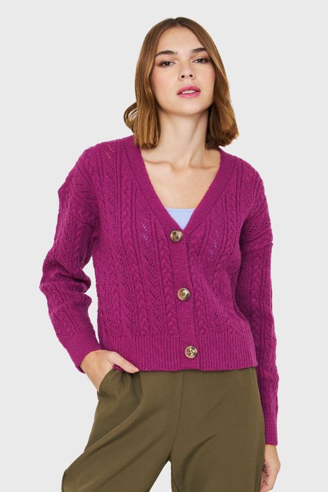 Cárdigan Punto Fantasía Magenta Nicopoly-0