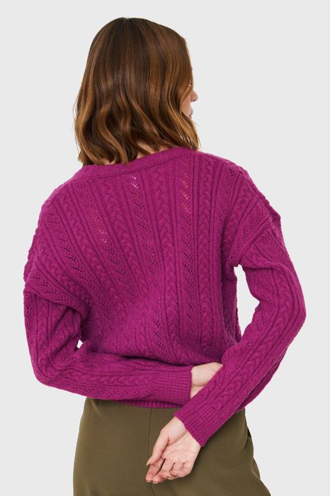 Cárdigan Punto Fantasía Magenta Nicopoly-3
