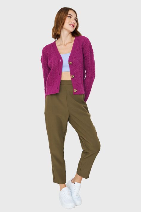Cárdigan Punto Fantasía Magenta Nicopoly-1