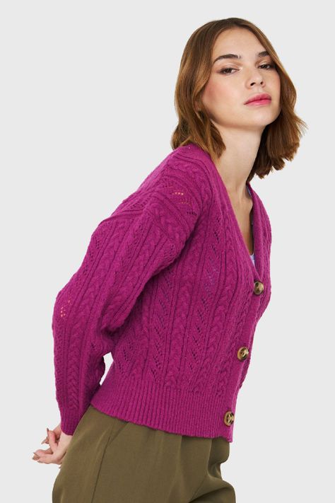Cárdigan Punto Fantasía Magenta Nicopoly-2