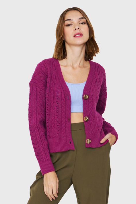 Cárdigan Punto Fantasía Magenta Nicopoly-4