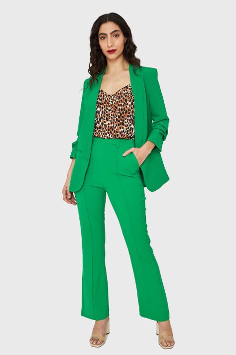 Blazer Manga 3/4 Con Pliegues Verde Nicopoly-1
